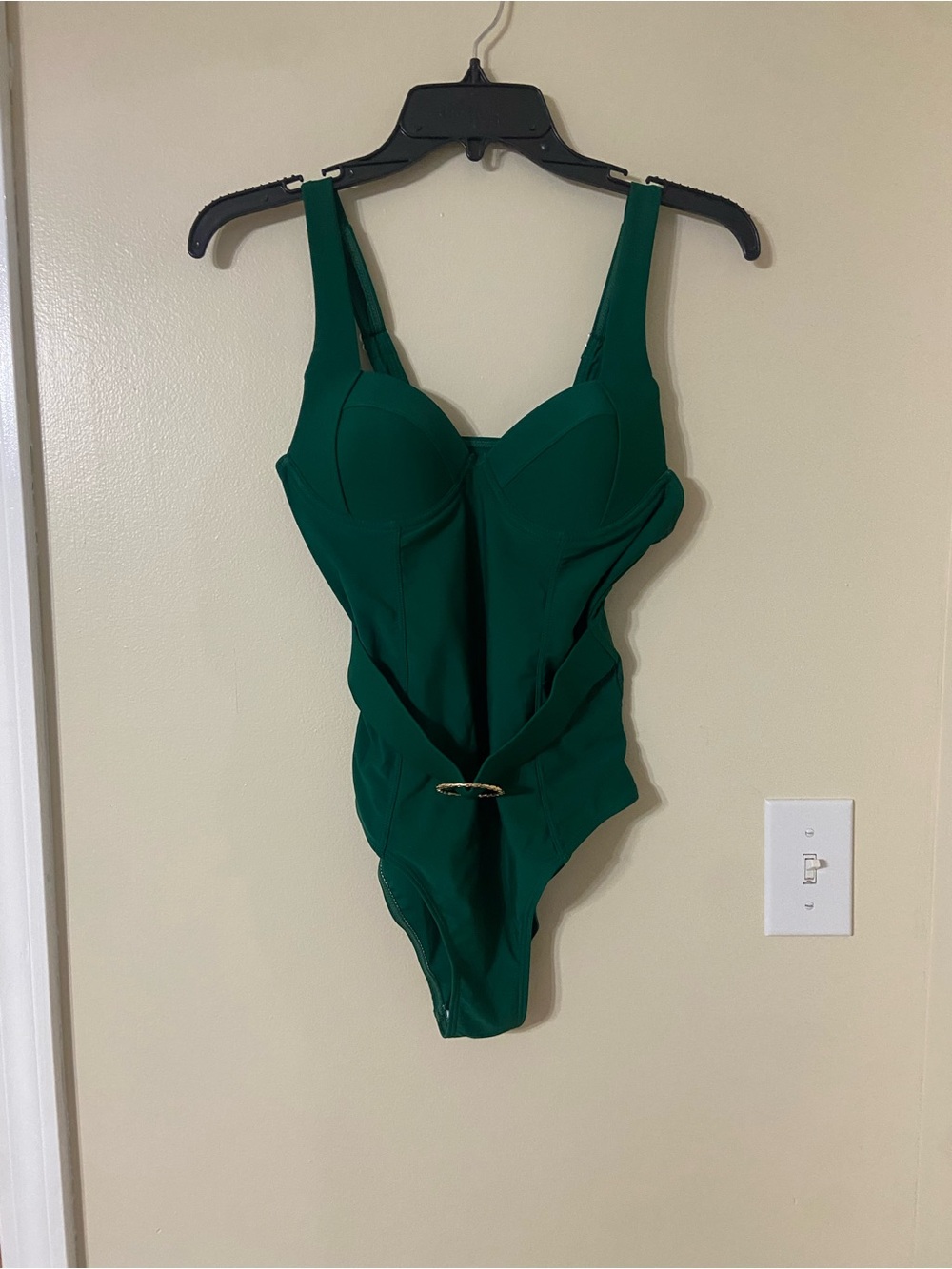 SHEIN Deep Green One-Piece Swimsuit with Buckle Accent